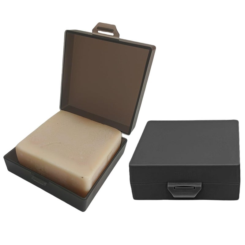 Elimeta Soap Holder 2 Pack  Shower Bar Case Box Fit Dr Squatch  Waterproof Travel Container with Lid  Square Bathroom Soap Dish for Camping Gym Outdoor Traveling (Transparent Black/Black) - Image 1